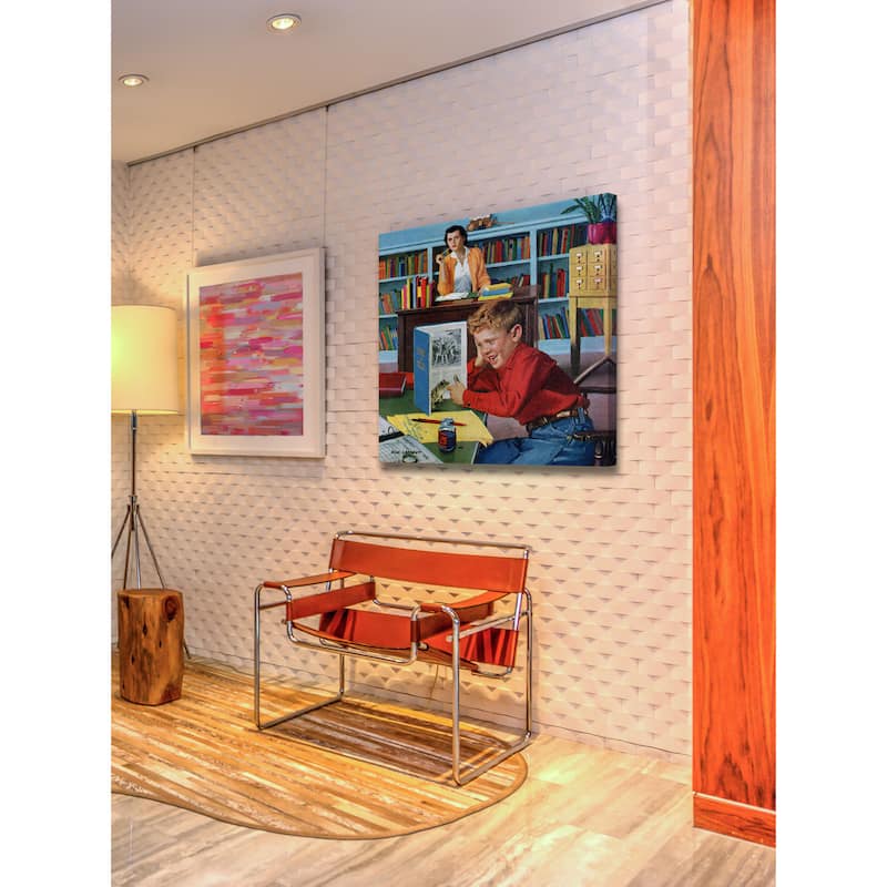 Marmont Hill - 'Frog in the Library' by Richard Sargent Painting Print on Canvas - Multi-Color