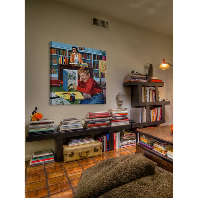 Marmont Hill - 'Frog in the Library' by Richard Sargent Painting Print on Canvas - Multi-Color