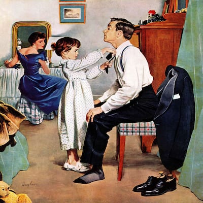 Marmont Hill - 'Fixing Father's Tie' by George Hughes Painting Print on Canvas - Multi-Color