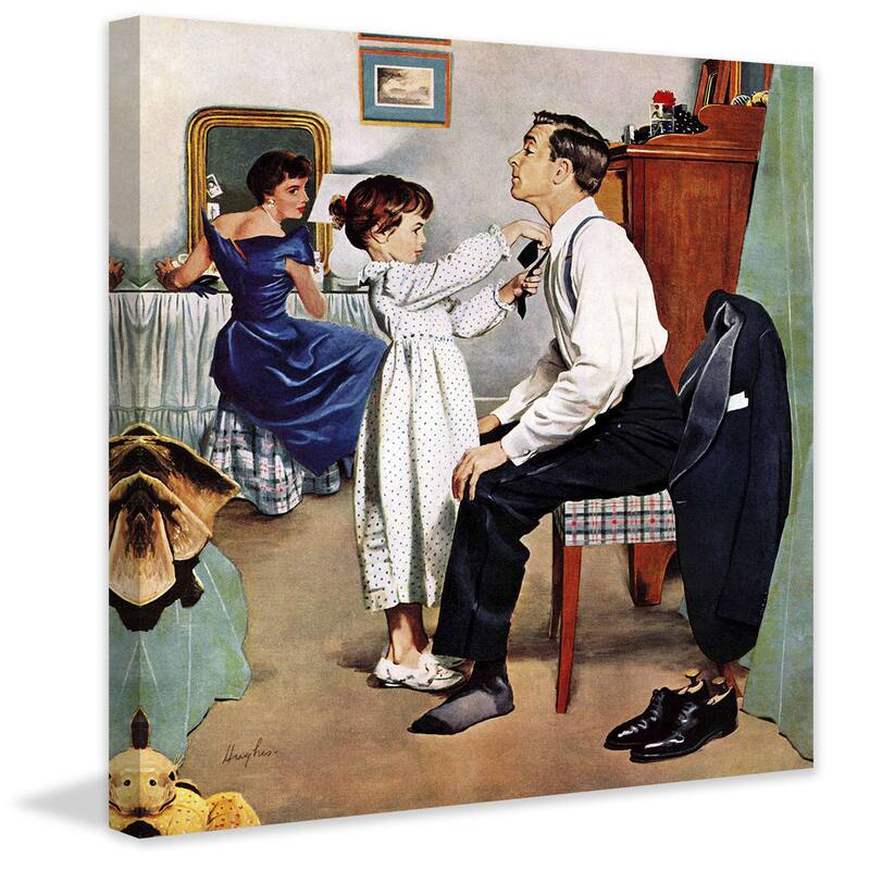 Marmont Hill - 'Fixing Father's Tie' by George Hughes Painting Print on Canvas - Multi-Color