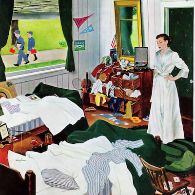 Marmont Hill - 'Messy Room, Neat Boys' by George Hughes Painting Print on Canvas - Multi-Color