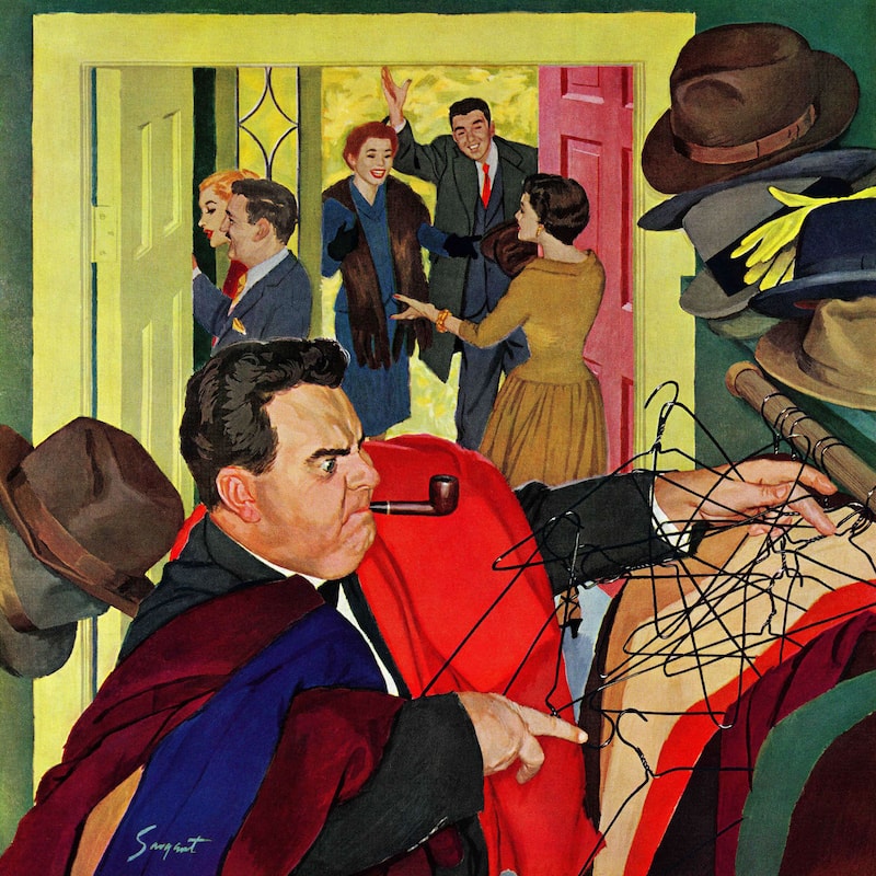 Marmont Hill - 'Tangled Coat Hangers' by Richard Sargent Painting Print on Canvas - Multi-Color