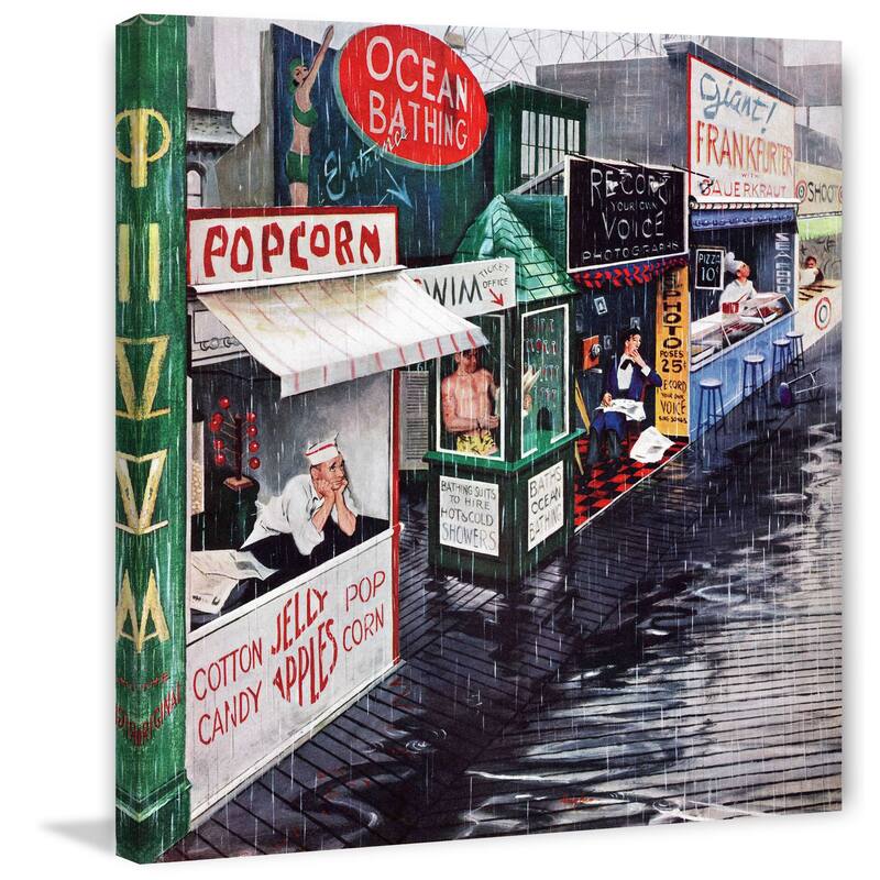 Marmont Hill - 'Rain on the Boardwalk' by George Hughes Painting Print on Canvas - Multi-Color