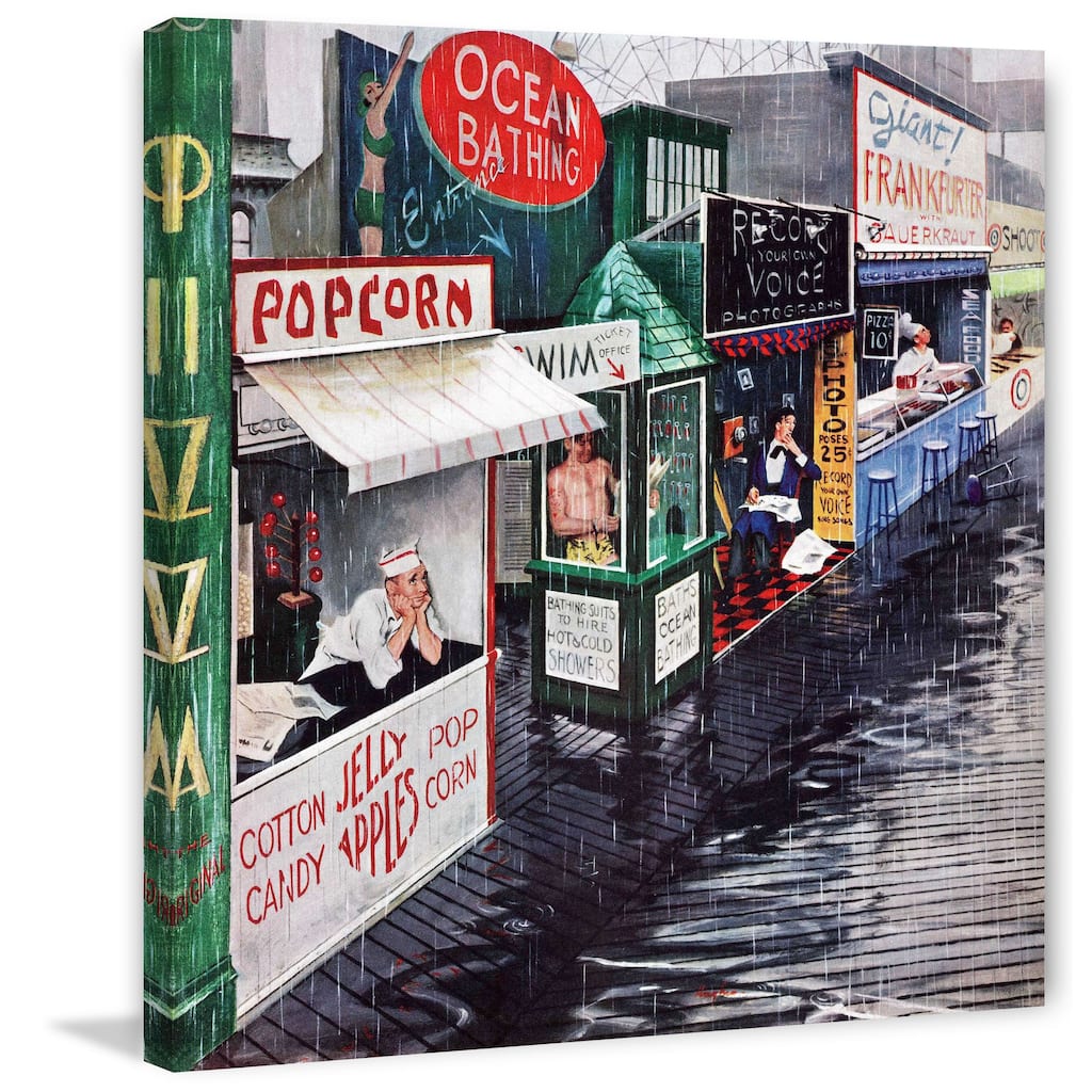 Marmont Hill - 'Rain on the Boardwalk' by George Hughes Painting Print on Canvas - Multi-Color