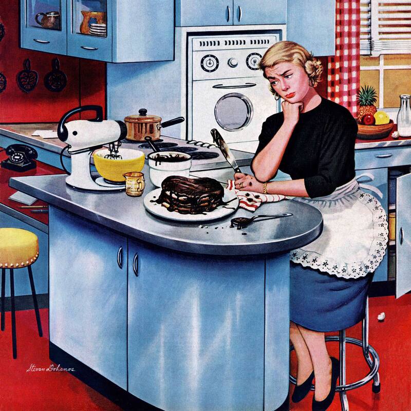 Marmont Hill - 'First Cake' by Stevan Dohanos Painting Print on Canvas - Multi-Color