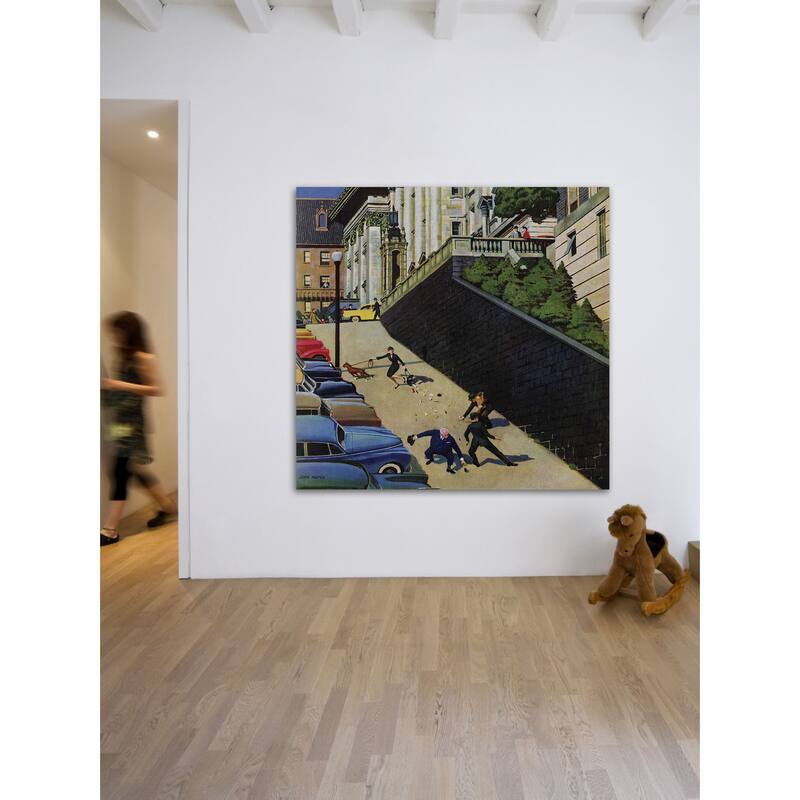 Marmont Hill - 'Spilled Purse on Steep Hill' by John Falter Painting Print on Canvas - Multi-Color