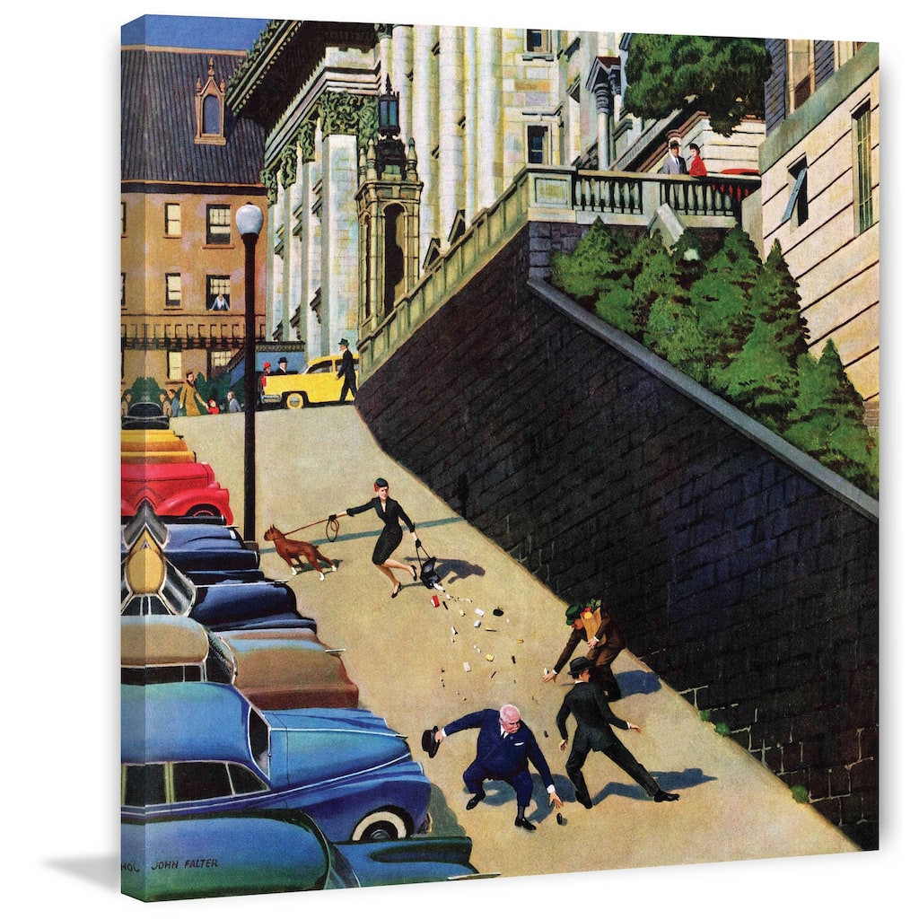 Marmont Hill - 'Spilled Purse on Steep Hill' by John Falter Painting Print on Canvas - Multi-Color