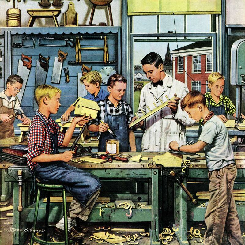 Marmont Hill - 'Shop Class' by Stevan Dohanos Painting Print on Canvas