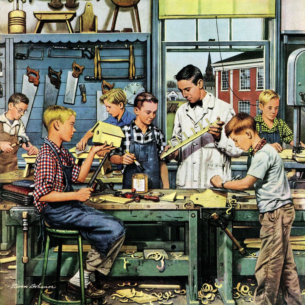 Marmont Hill - 'Shop Class' by Stevan Dohanos Painting Print on Canvas