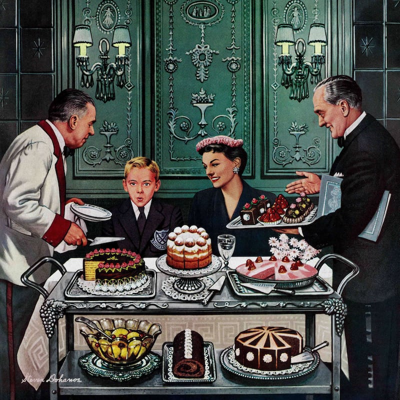 Marmont Hill - 'Dessert Cart' by Stevan Dohanos Painting Print on Canvas - Multi-Color