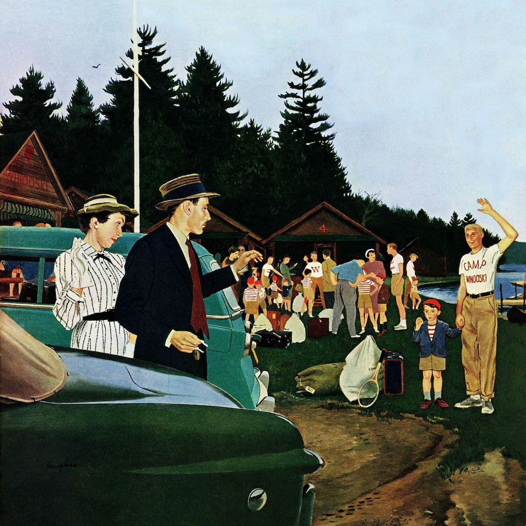 Marmont Hill - 'First Day at Camp' by George Hughes Painting Print on Canvas - Multi-Color