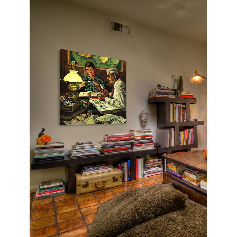 Marmont Hill - 'Stamp Collecting' by Stevan Dohanos Painting Print on Canvas - Multi-Color