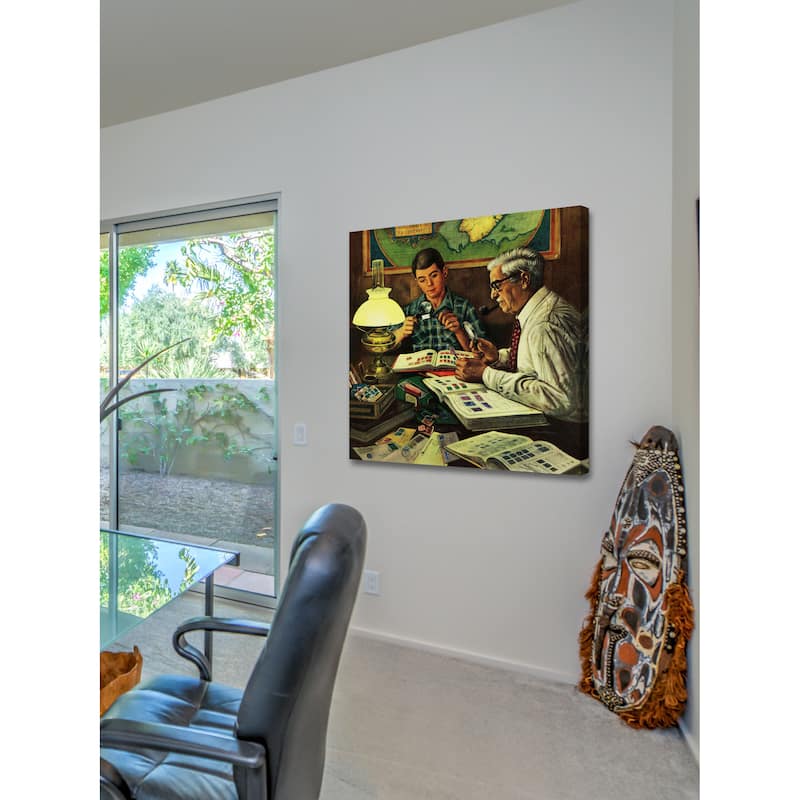 Marmont Hill - 'Stamp Collecting' by Stevan Dohanos Painting Print on Canvas - Multi-Color