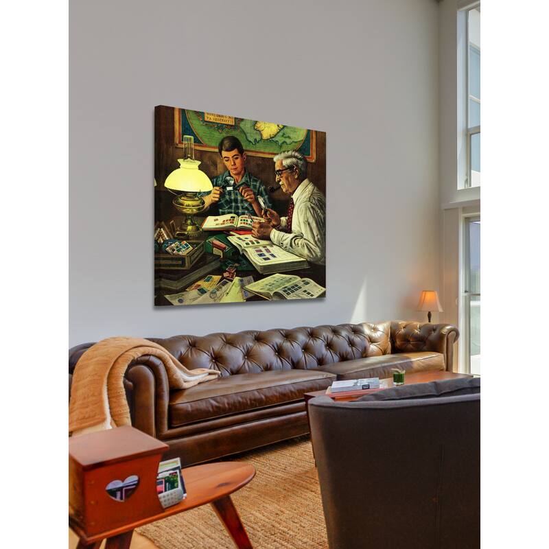 Marmont Hill - 'Stamp Collecting' by Stevan Dohanos Painting Print on Canvas - Multi-Color