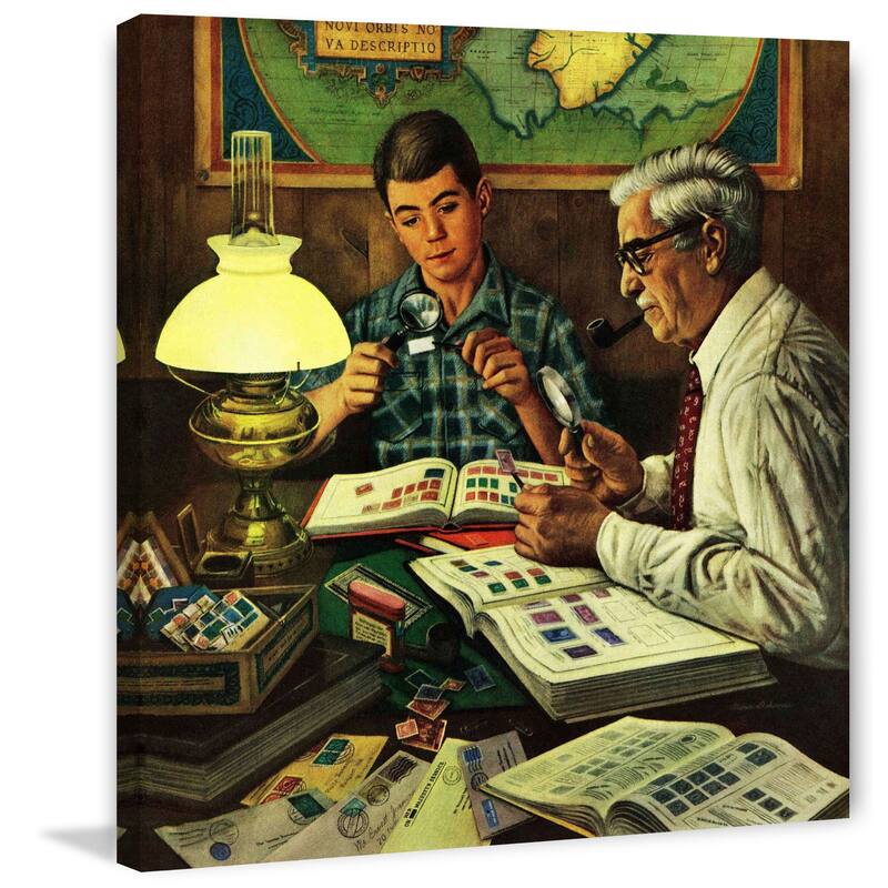 Marmont Hill - 'Stamp Collecting' by Stevan Dohanos Painting Print on Canvas - Multi-Color