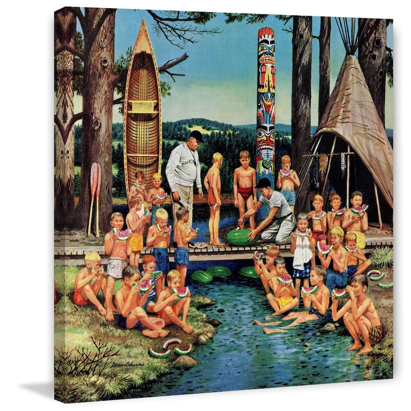 Marmont Hill - 'Watermelon at Camp' by Stevan Dohanos Painting Print on Canvas - Multi-Color