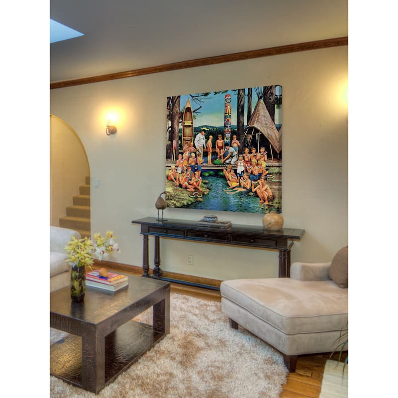 Marmont Hill - 'Watermelon at Camp' by Stevan Dohanos Painting Print on Canvas - Multi-Color