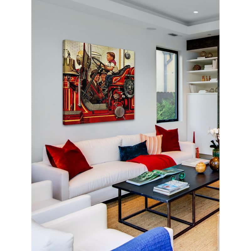 Marmont Hill - 'Boy on Fire Truck' by Stevan Dohanos Painting Print on Canvas - Multi-Color