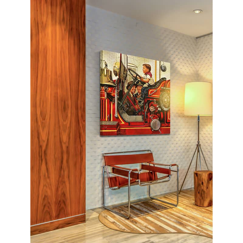 Marmont Hill - 'Boy on Fire Truck' by Stevan Dohanos Painting Print on Canvas - Multi-Color