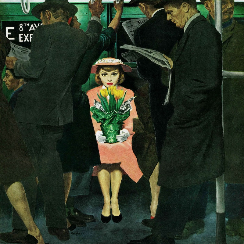Marmont Hill - 'Subway Girl and Easter Lily' by George Hughes Painting Print on Canvas