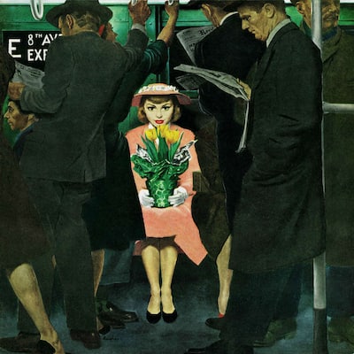 Marmont Hill - 'Subway Girl and Easter Lily' by George Hughes Painting Print on Canvas