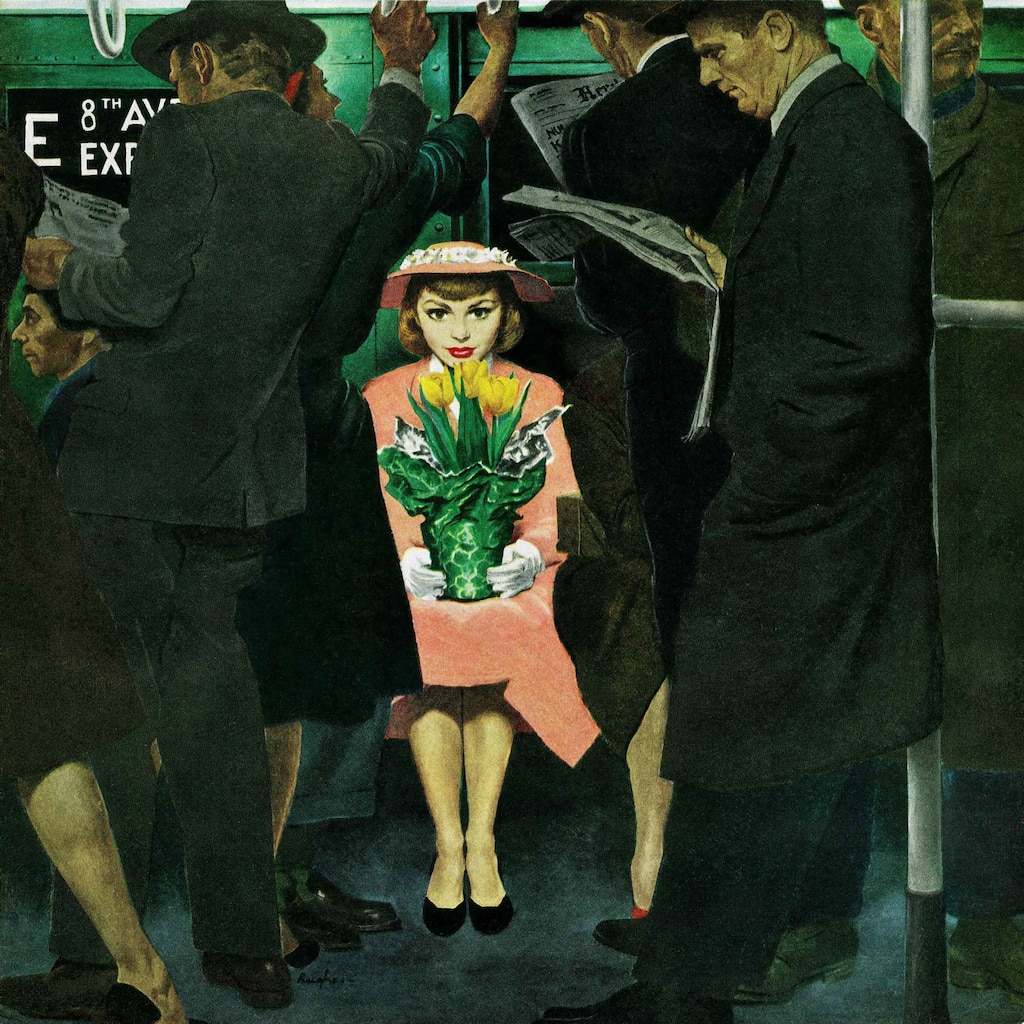 Marmont Hill - 'Subway Girl and Easter Lily' by George Hughes Painting Print on Canvas