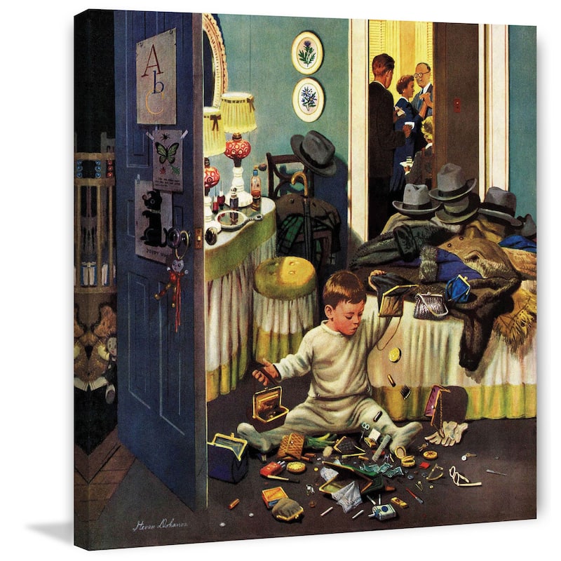 Marmont Hill - 'Toddler Empties Purses' by Stevan Dohanos Painting Print on Canvas - Multi-Color