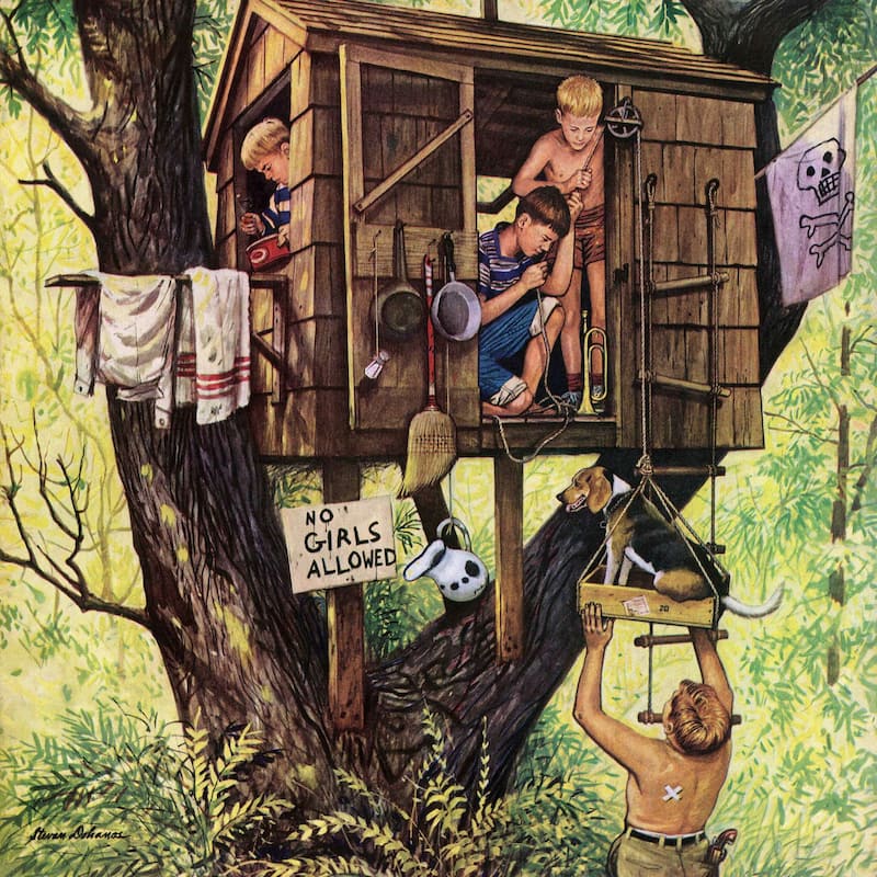 Marmont Hill - 'No Girls Allowed' by Stevan Dohanos Painting Print on Canvas - Multi-Color