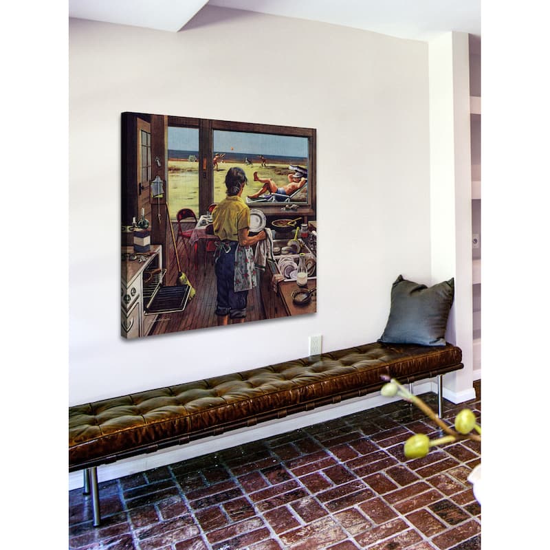 Marmont Hill - 'Doing Dishes at the Beach' by Stevan Dohanos Painting Print on Canvas