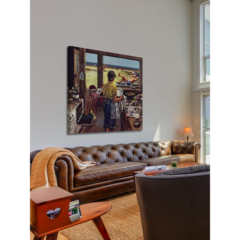 Marmont Hill - 'Doing Dishes at the Beach' by Stevan Dohanos Painting Print on Canvas