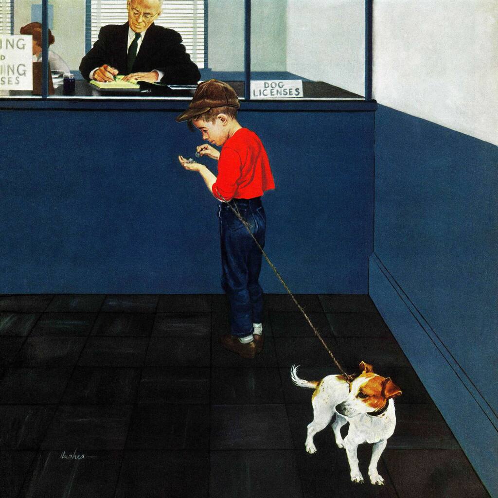 Marmont Hill - 'Dog License' by George Hughes Painting Print on Canvas