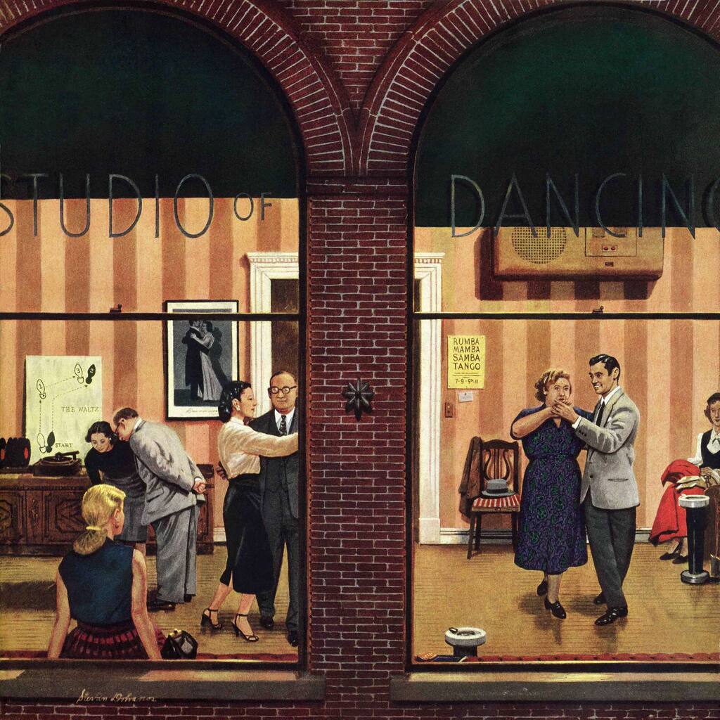 Marmont Hill - 'Dancing Class' by Stevan Dohanos Painting Print on Canvas - Multi-Color