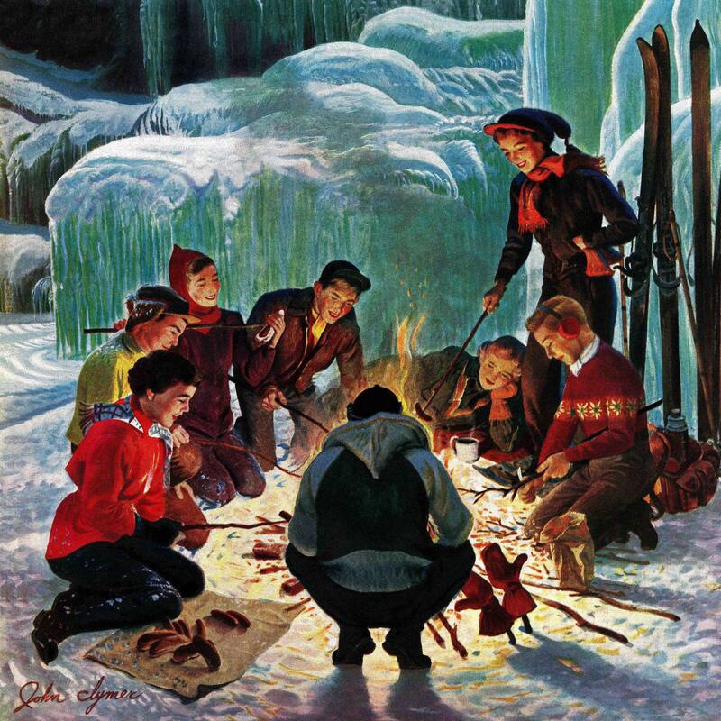 Marmont Hill - 'Apres Ski Bonfire' by John Clymer Painting Print on Canvas