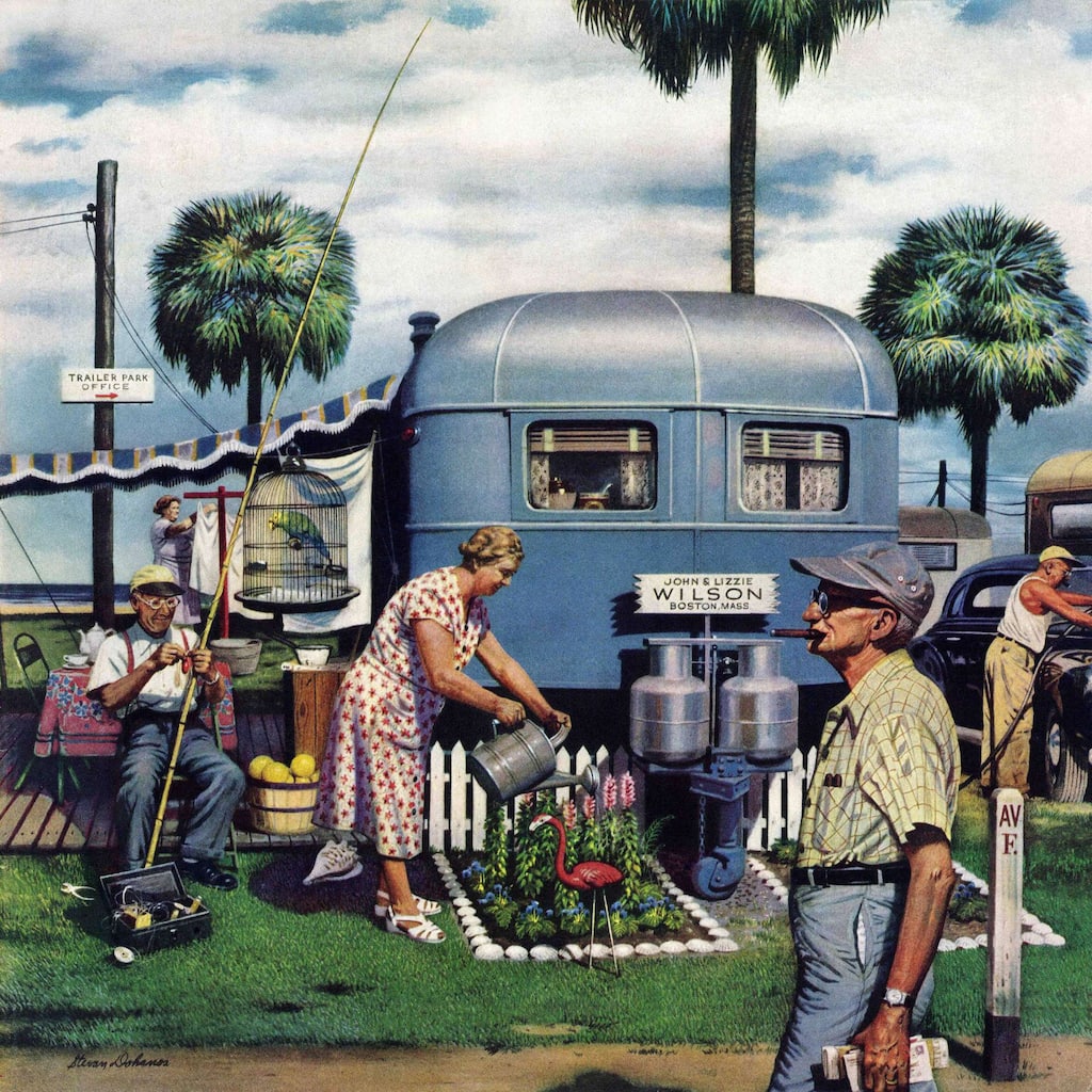 Marmont Hill - 'Trailer Park Garden' by Stevan Dohanos Painting Print on Canvas - Multi-Color