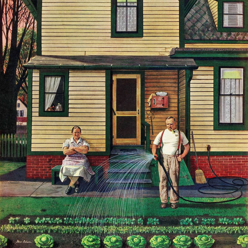 Marmont Hill - 'Tending the Garden' by Stevan Dohanos Painting Print on Canvas