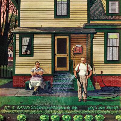 Marmont Hill - 'Tending the Garden' by Stevan Dohanos Painting Print on Canvas