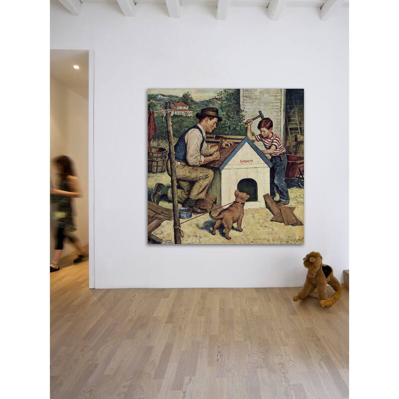 Marmont Hill - 'Building the Doghouse' by Amos Sewell Painting Print on Canvas - Multi-Color