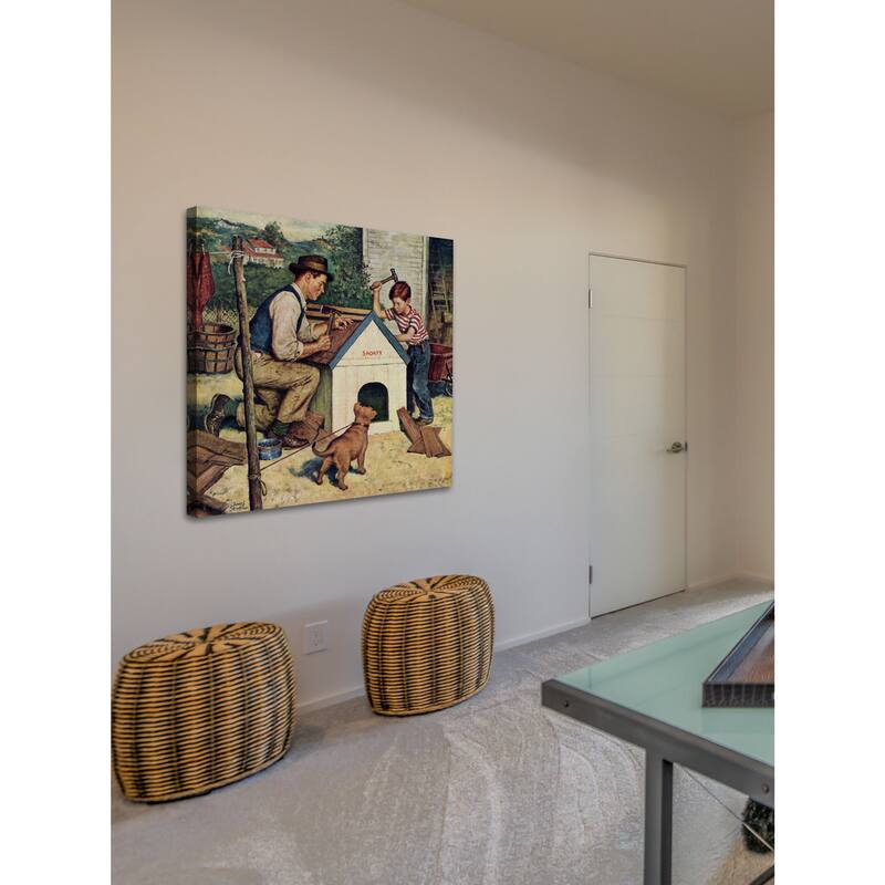 Marmont Hill - 'Building the Doghouse' by Amos Sewell Painting Print on Canvas - Multi-Color