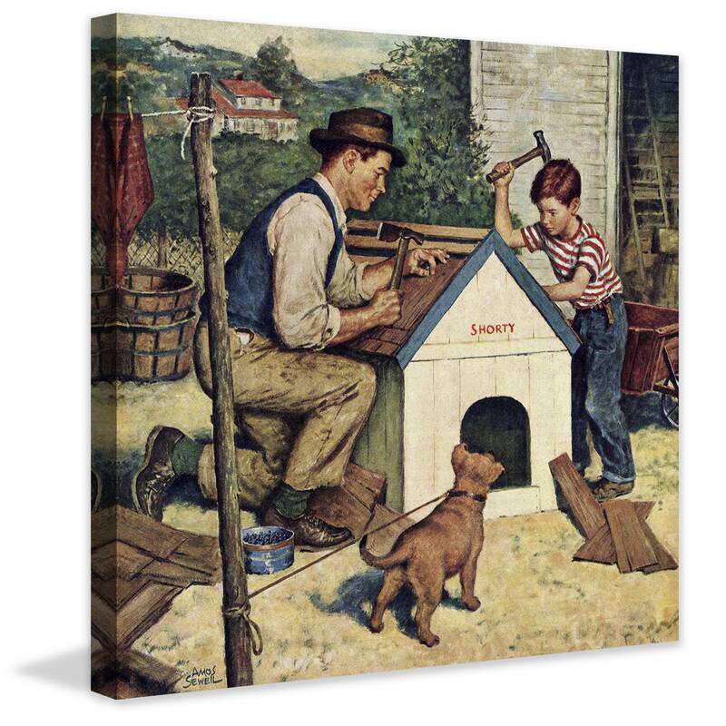 Marmont Hill - 'Building the Doghouse' by Amos Sewell Painting Print on Canvas - Multi-Color