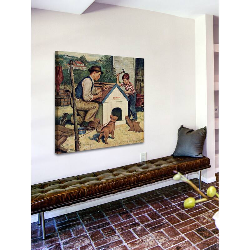 Marmont Hill - 'Building the Doghouse' by Amos Sewell Painting Print on Canvas - Multi-Color