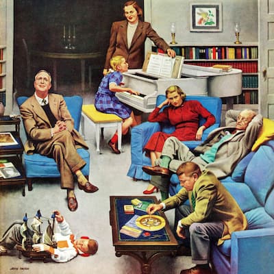 Marmont Hill - 'Home Recital' by John Falter Painting Print on Canvas - Multi-Color