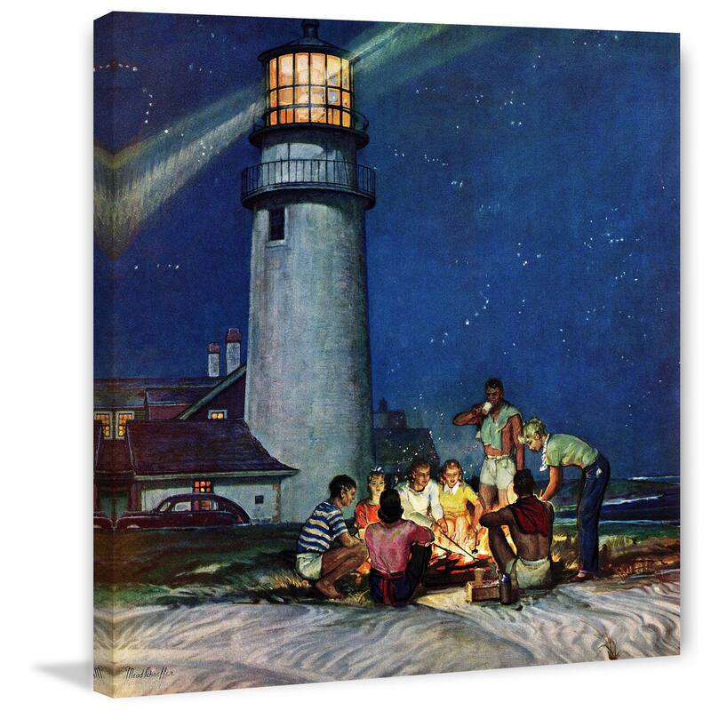 Marmont Hill - 'Beach Bonfire' by Mead Schaeffer Painting Print on Canvas - Multi-Color