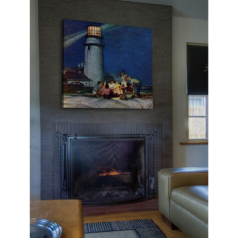Marmont Hill - 'Beach Bonfire' by Mead Schaeffer Painting Print on Canvas - Multi-Color