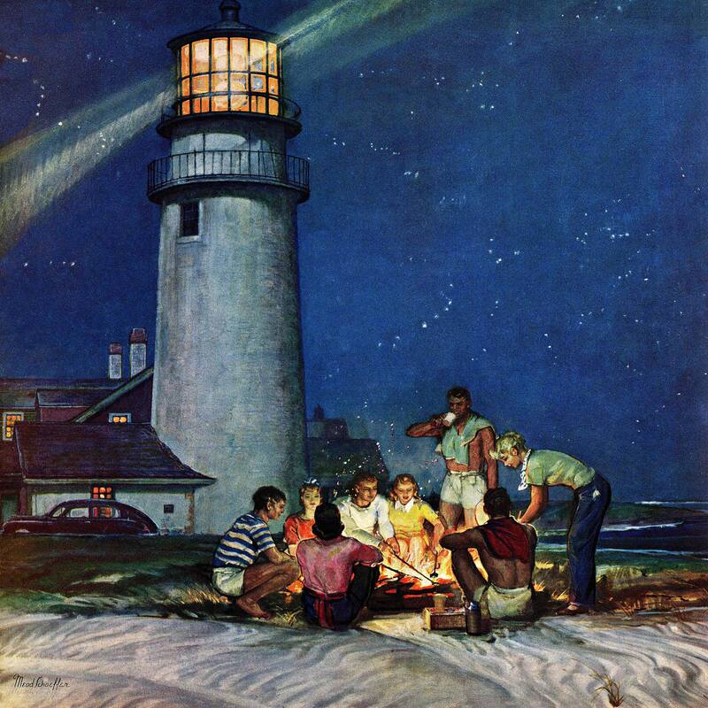 Marmont Hill - 'Beach Bonfire' by Mead Schaeffer Painting Print on Canvas - Multi-Color