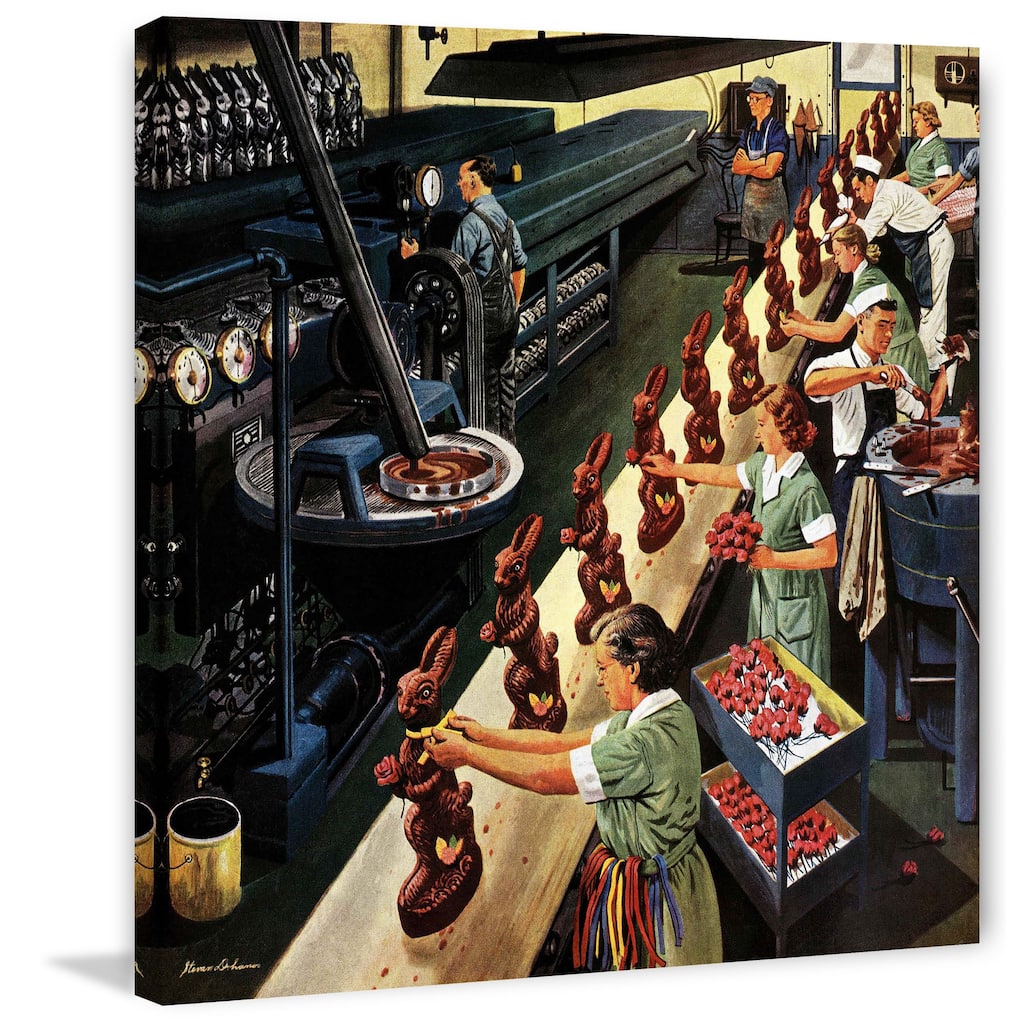 Marmont Hill - 'Chocolate Easter Bunnies' by Stevan Dohanos Painting Print on Canvas - Multi-Color