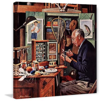 Marmont Hill - 'Tying Flies' by Stevan Dohanos Painting Print on Canvas - Multi-Color
