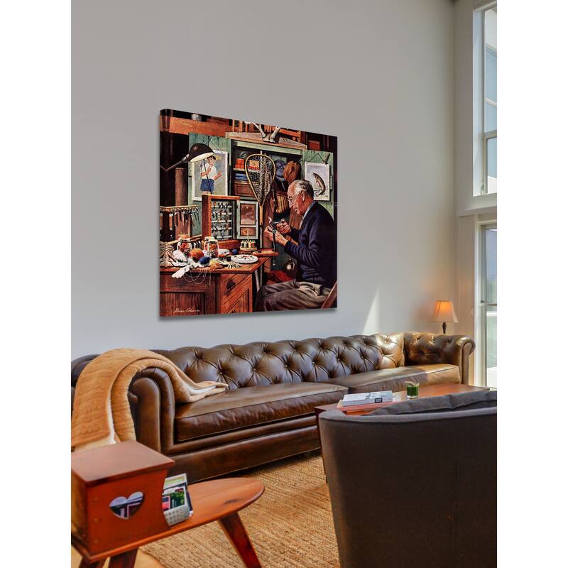 Marmont Hill - 'Tying Flies' by Stevan Dohanos Painting Print on Canvas - Multi-Color
