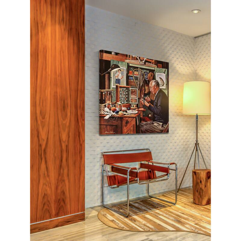Marmont Hill - 'Tying Flies' by Stevan Dohanos Painting Print on Canvas - Multi-Color