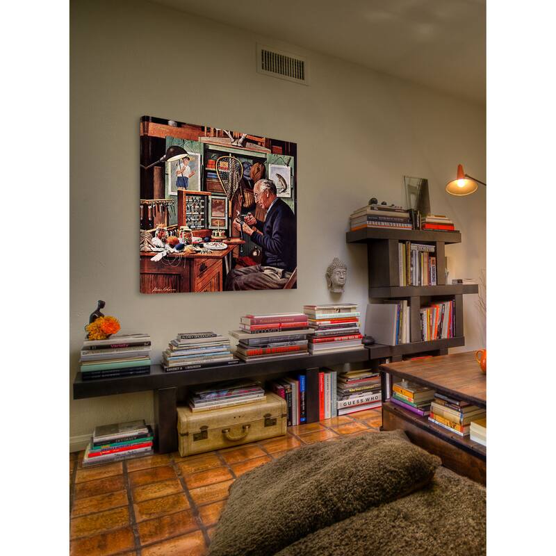 Marmont Hill - 'Tying Flies' by Stevan Dohanos Painting Print on Canvas - Multi-Color