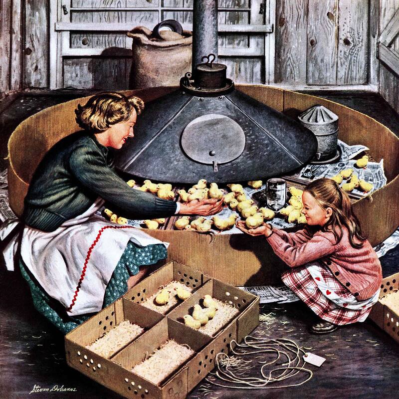 Marmont Hill - 'Chicks in Incubator' by Stevan Dohanos Painting Print on Canvas - Multi-Color
